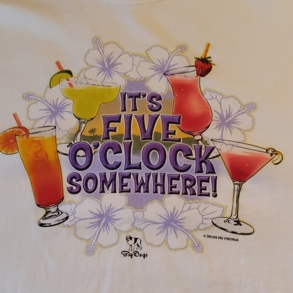 Big Dogs "It's Five O'clock Somewhere" White Tee - Picture 3 of 7